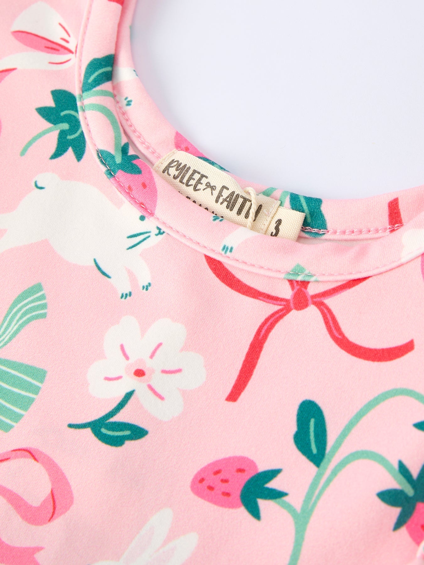 Easter Strawberry Bunny Bow Print Girls' Dress