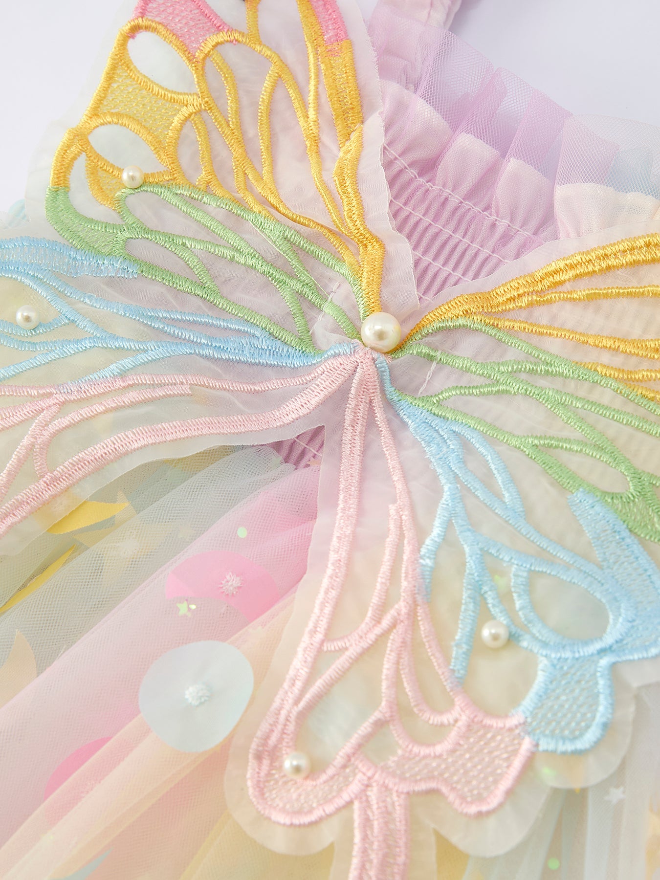 Pastel Rainbow Sequin Tulle Party Fairy Wing Girls Dress
