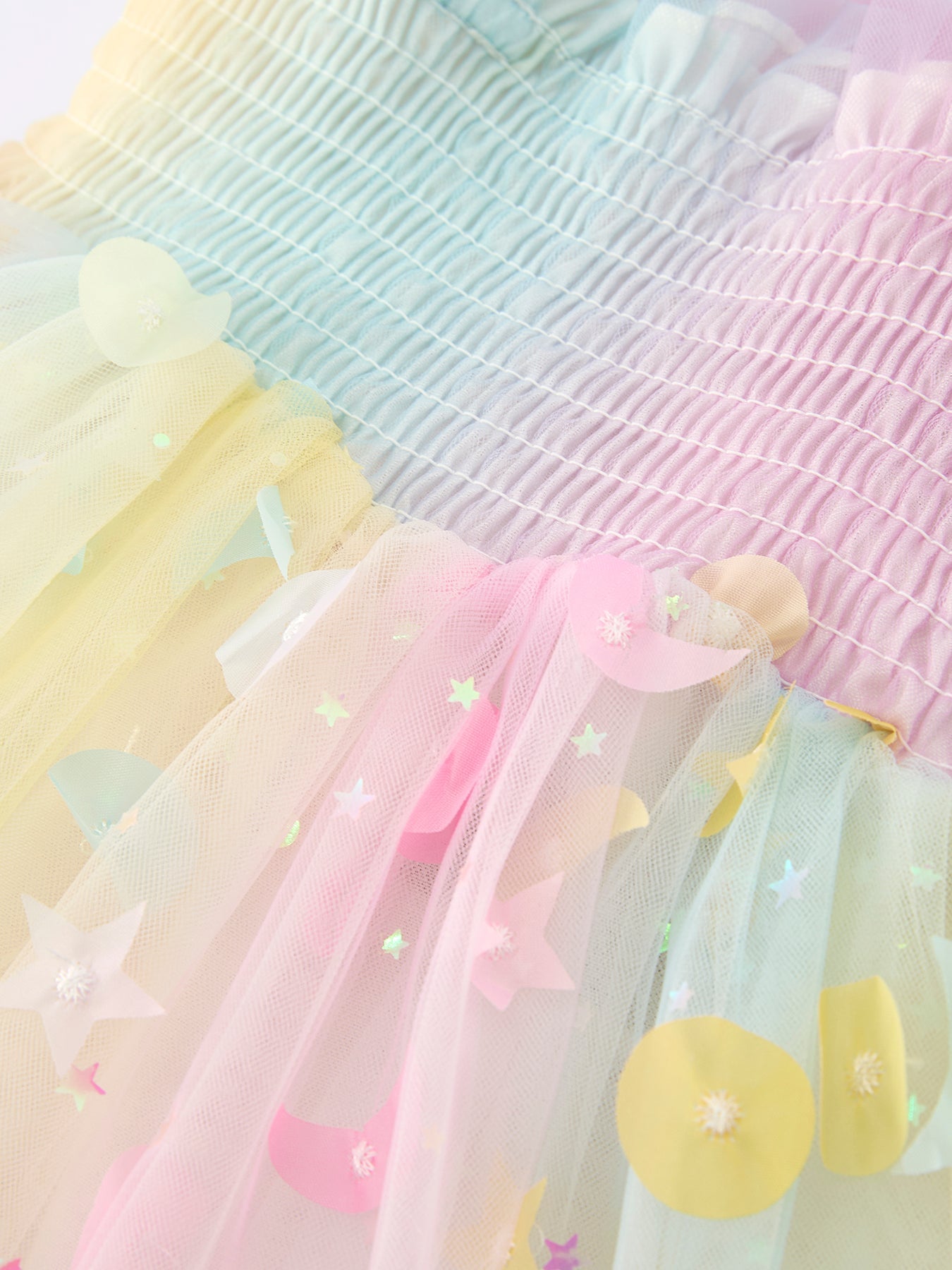 Pastel Rainbow Sequin Tulle Party Fairy Wing Girls Dress