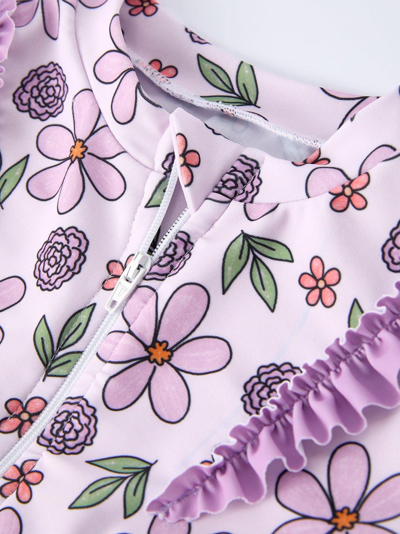 Summer Purple Floral Long Sleeve Girl Swimwear Set