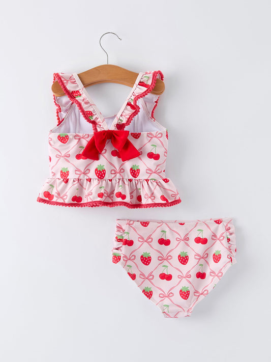 Summer Strawberry Cherry Ruffle Girl Swimwear Set