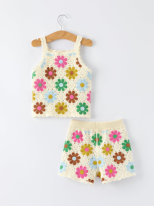 Summer Crochet Floral Girl Set