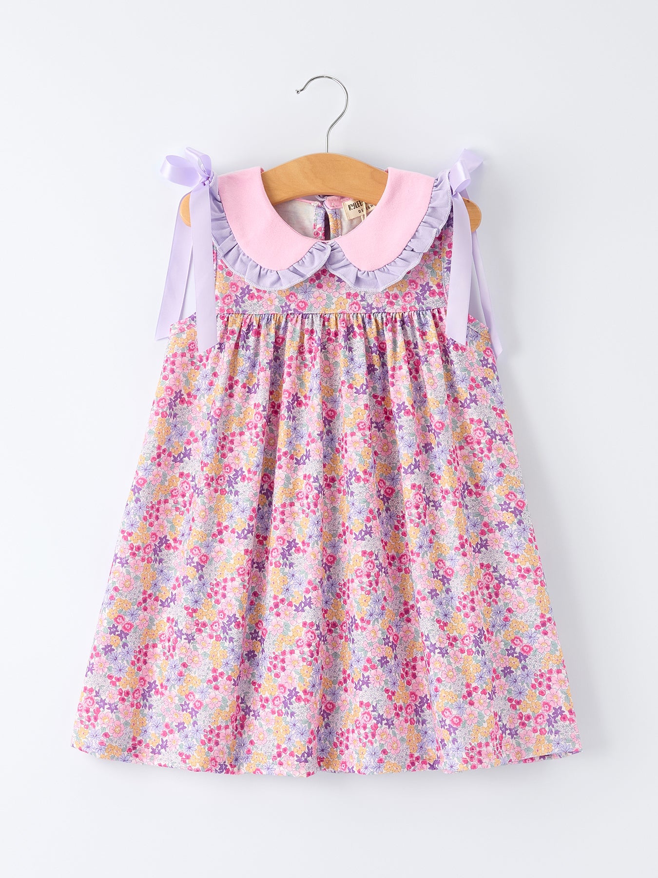 Summer Purple Floral Bow Ruffle Girls Dress