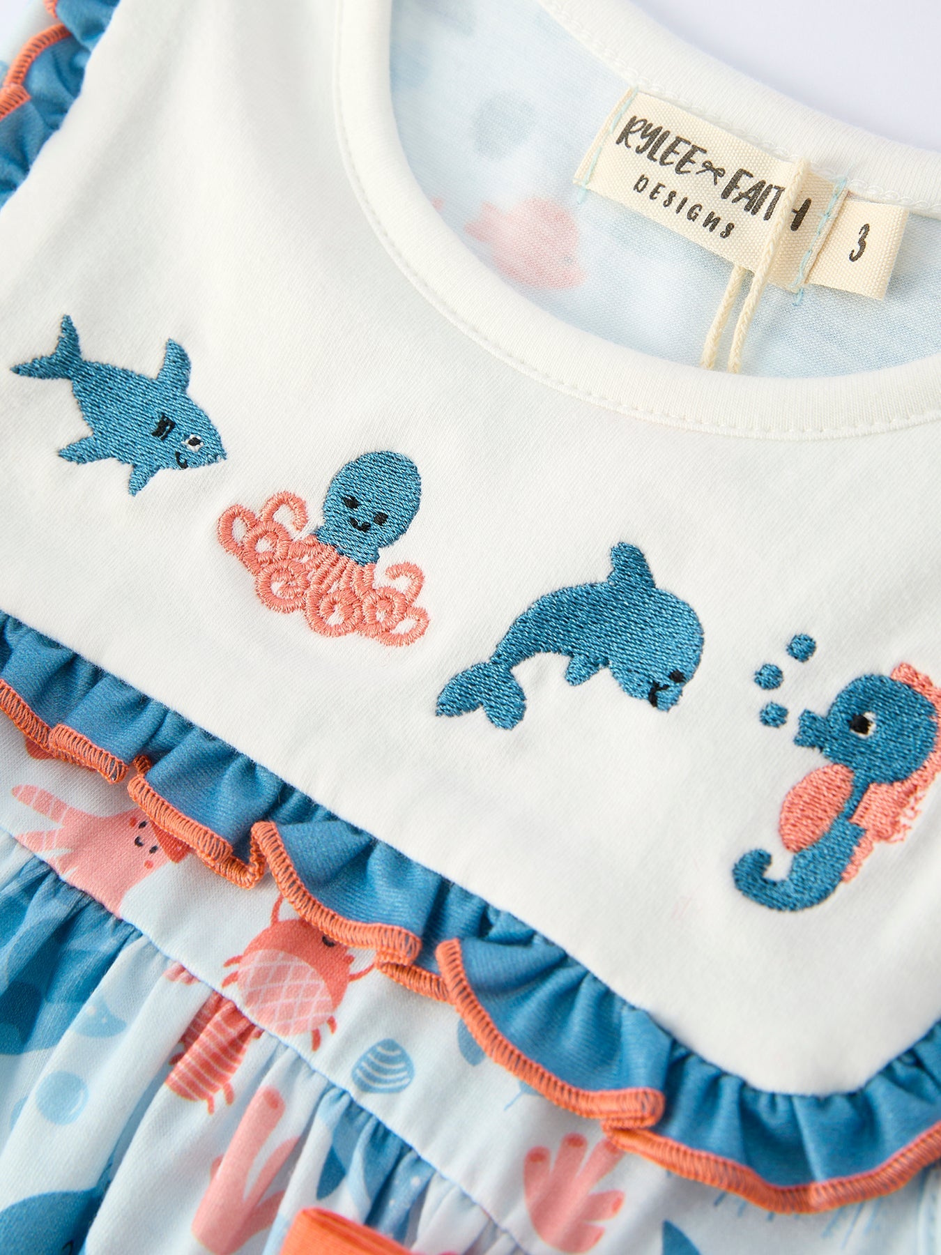 Marine Animal Embroidered Girls Dress