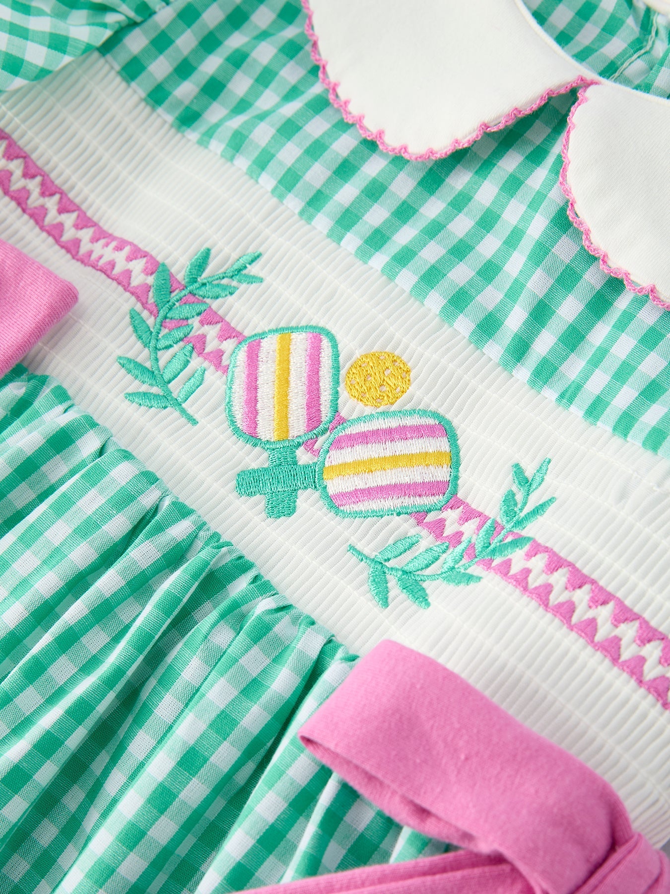 Spring Gingham Bow Ruffle Smocked Pickle Ball Girl Dress
