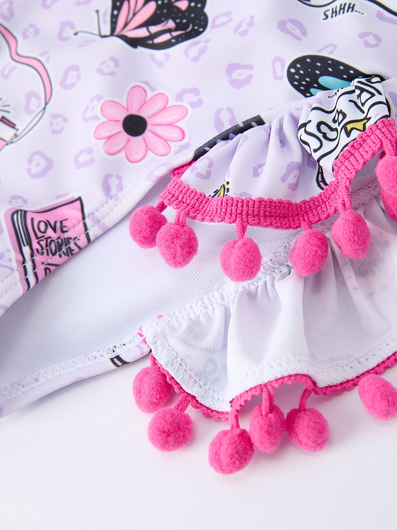 Girls Butterfly Long Sleeve Ruffle Swimsuit Set