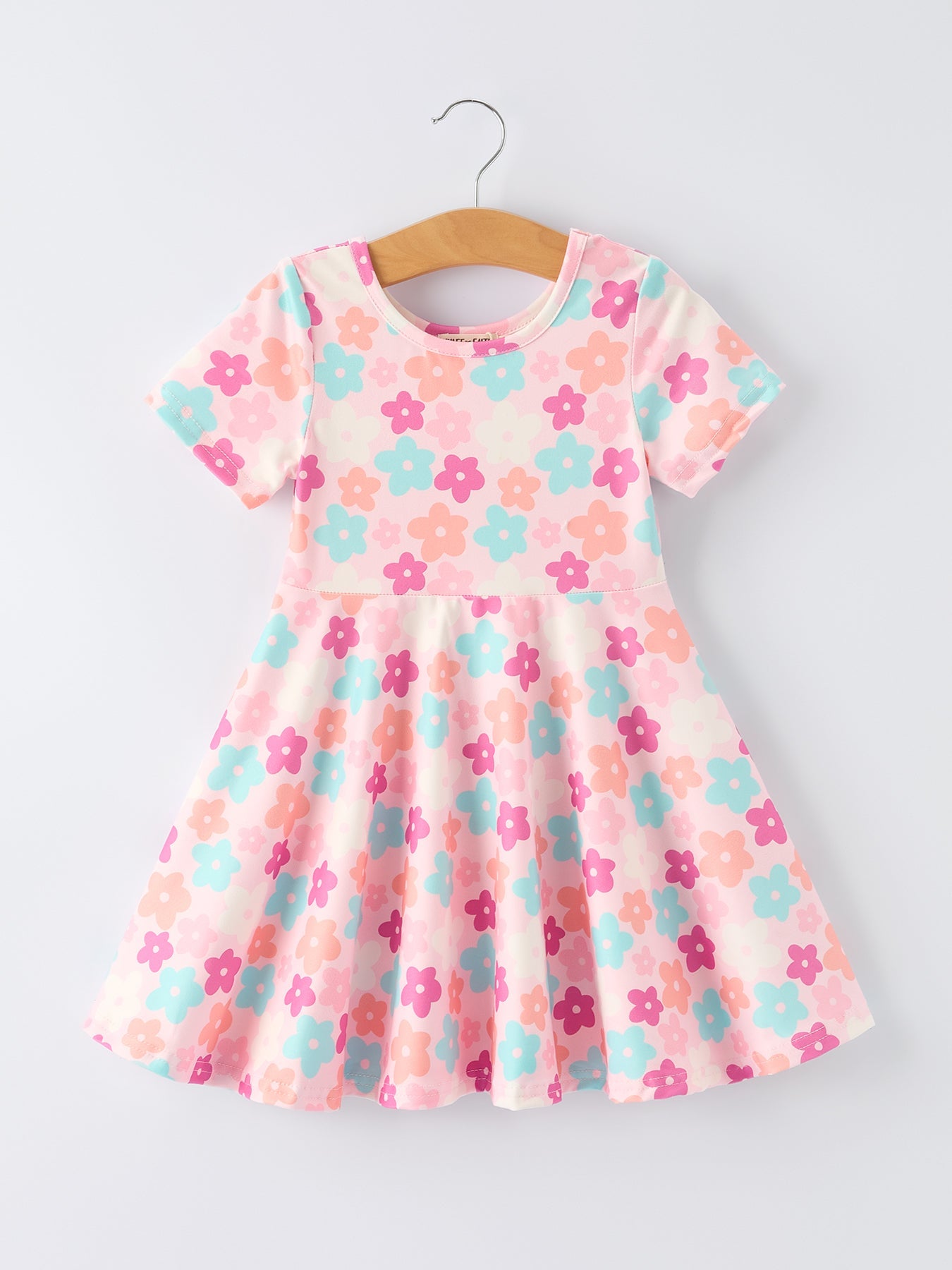 Girl Colorful Floral Short Sleeve Dress