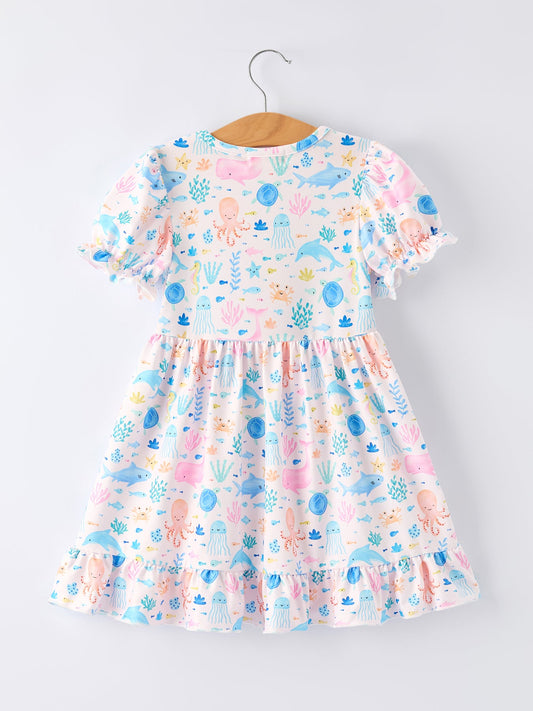 Ocean Animal Print Girl Ruffle Dress