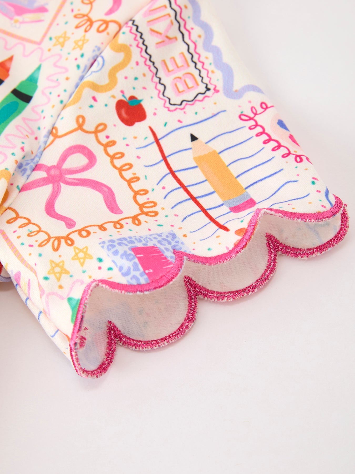 Back to School Print Girl Short Set Scallop Hem