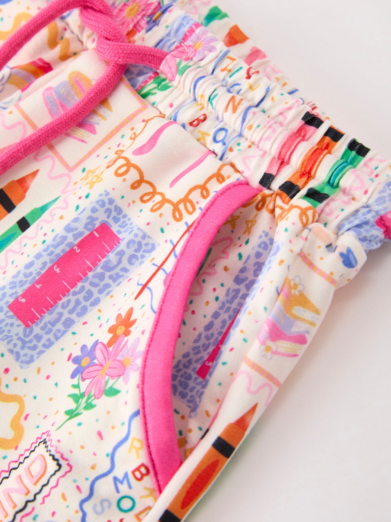 Back to School Print Girl Short Set Scallop Hem