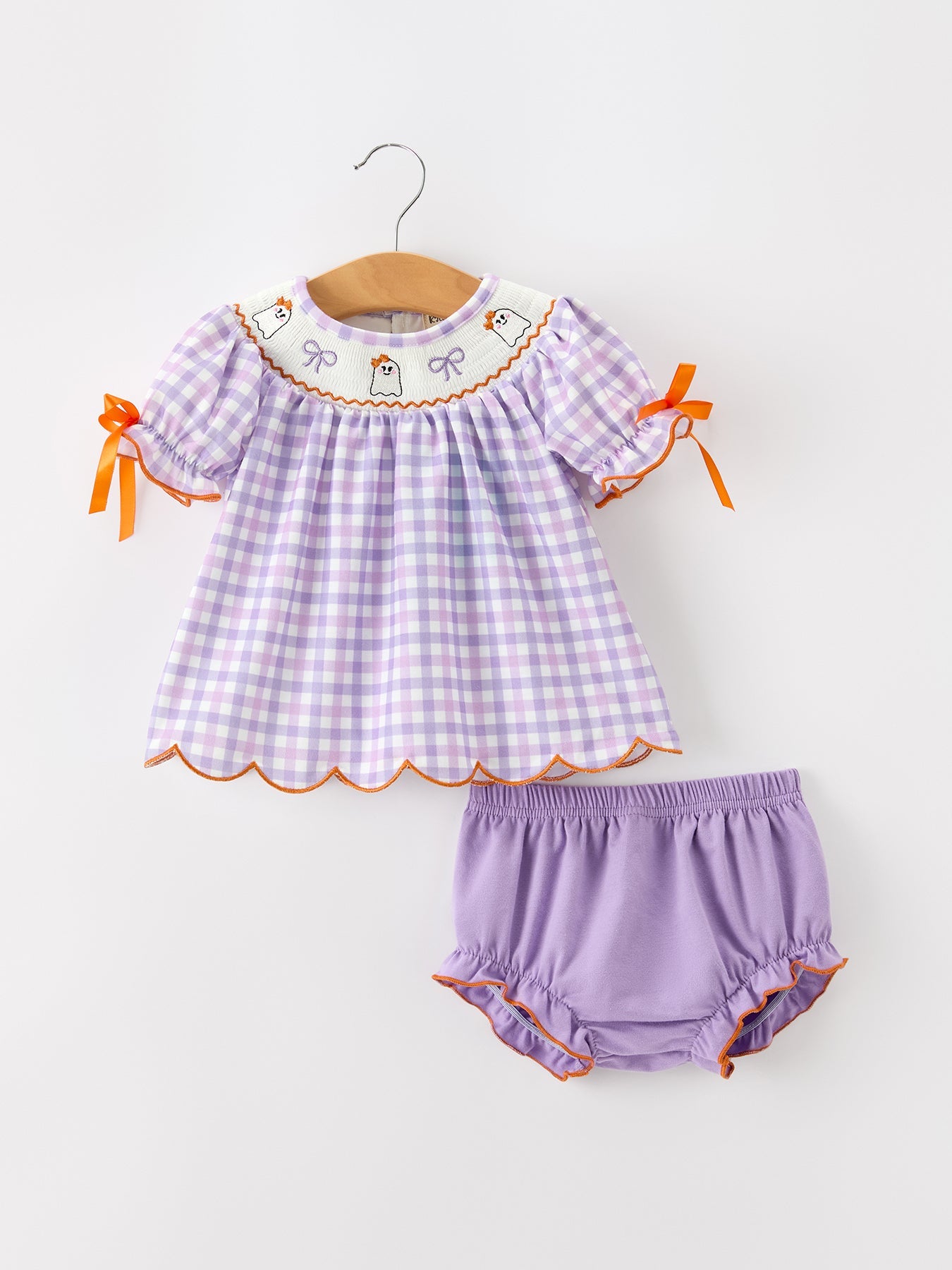 Halloween Ghost Plaid Bow Girls Bloomer Set