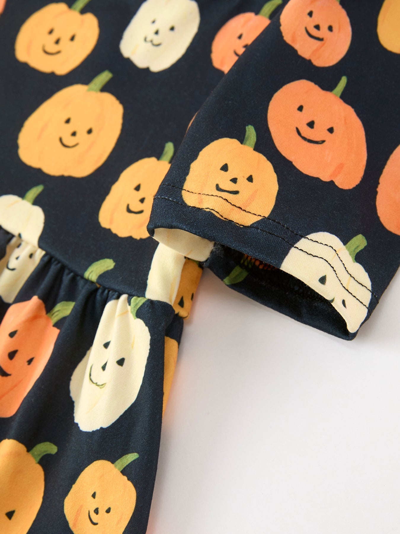Halloween Pumpkin Print Square Neck Girls Dress