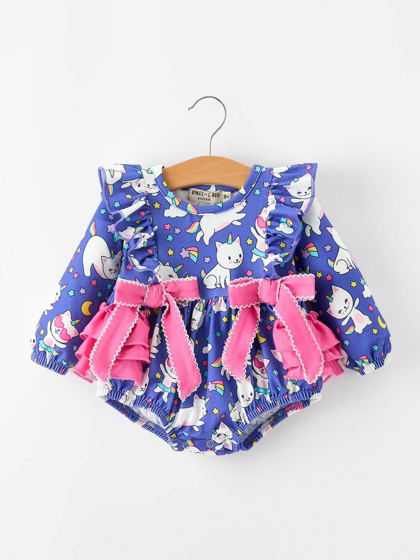 Unicorn Cat Print Girls Long Sleeve Romper