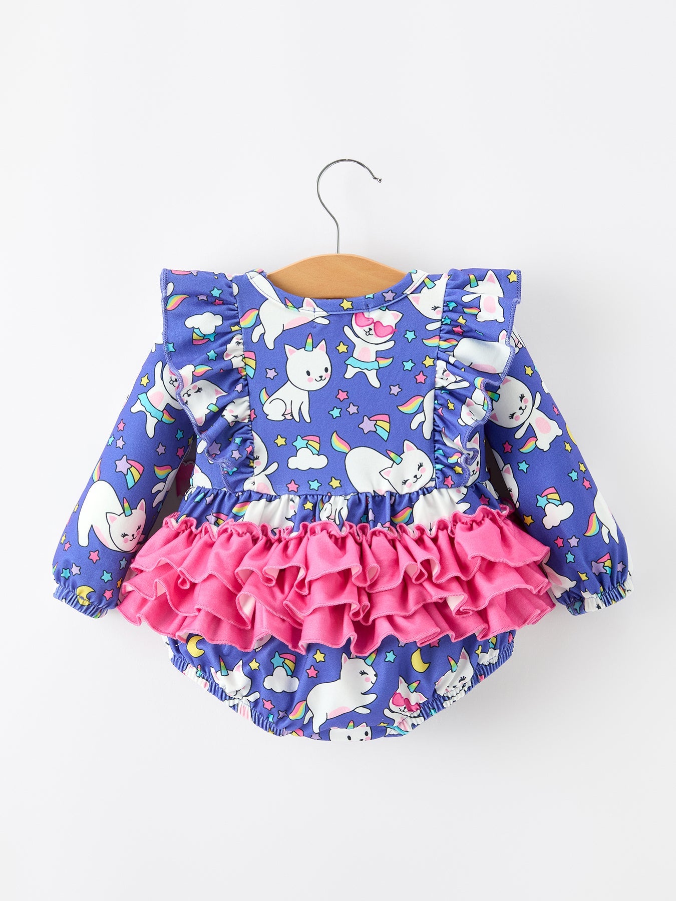 Unicorn Cat Print Girls Long Sleeve Romper