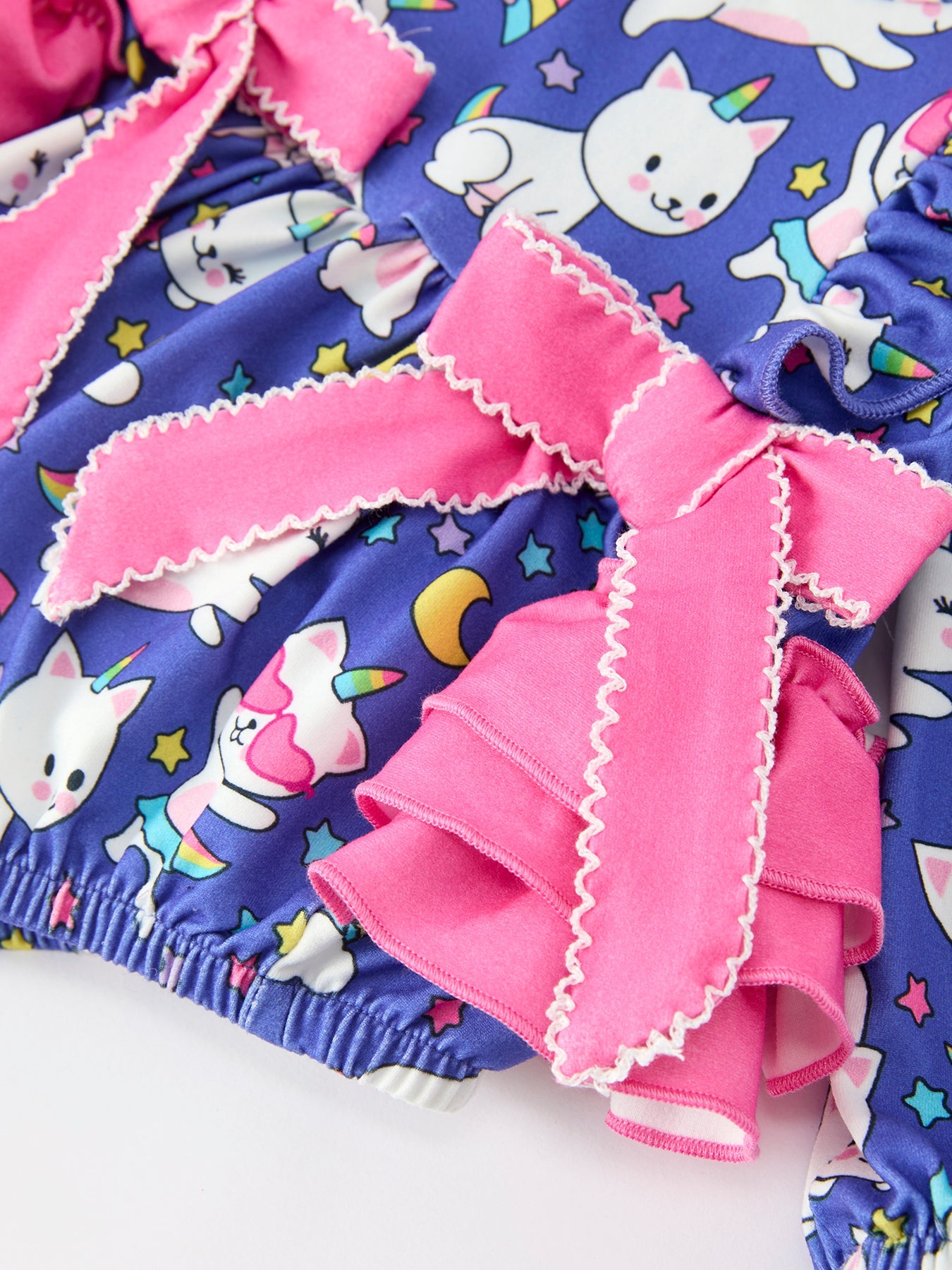 Unicorn Cat Print Girls Long Sleeve Romper