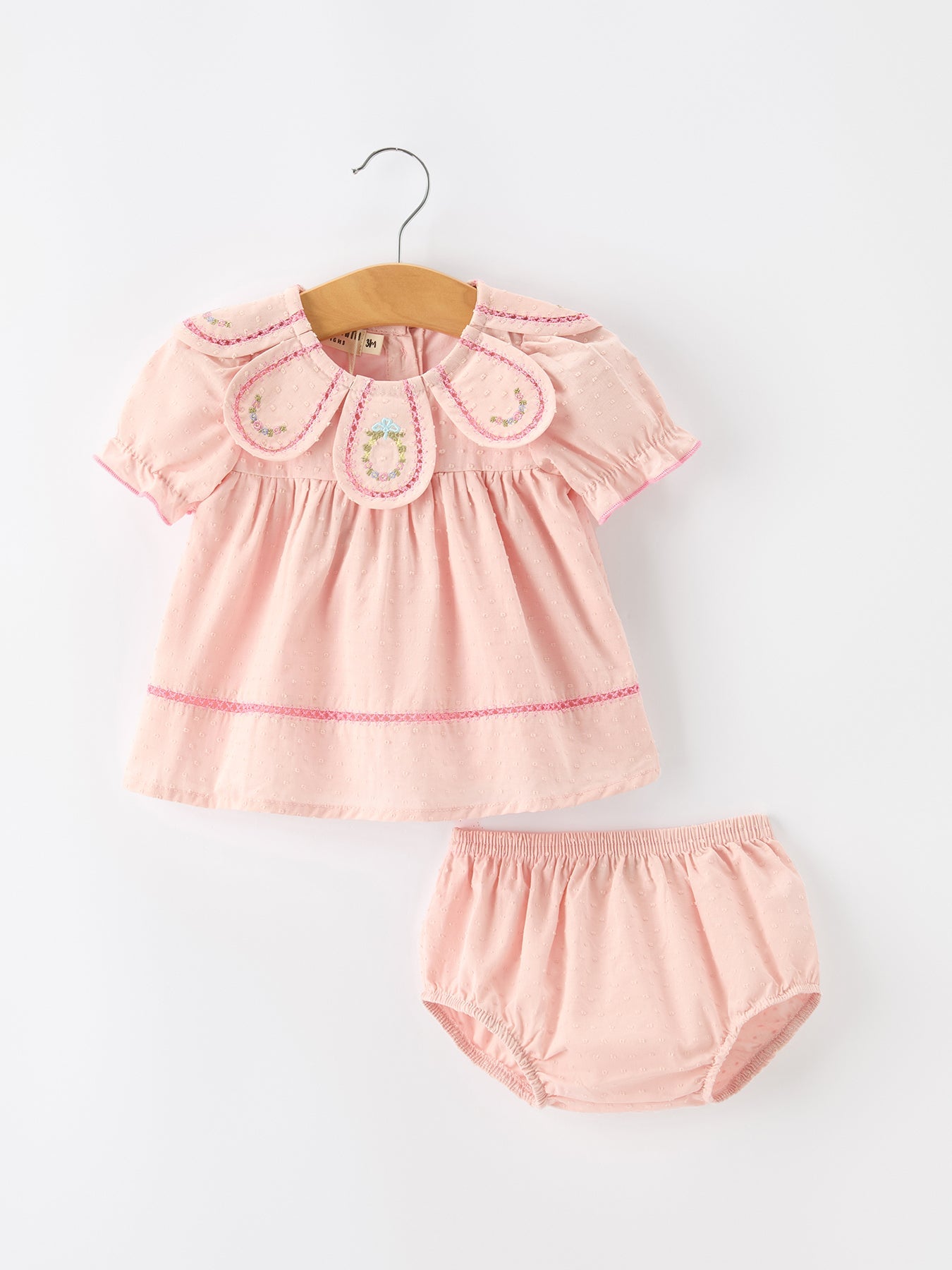Baby Girl Pink Peter Pan Collar Embroidered Bloomer Set