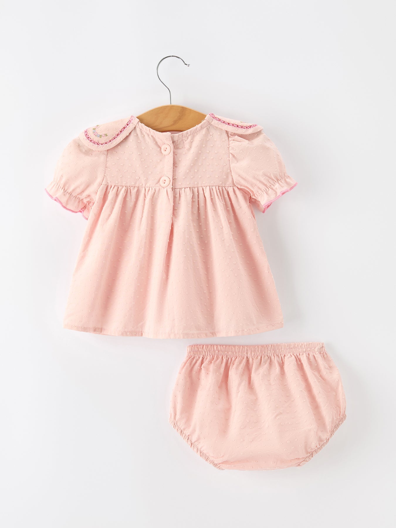 Baby Girl Pink Peter Pan Collar Embroidered Bloomer Set