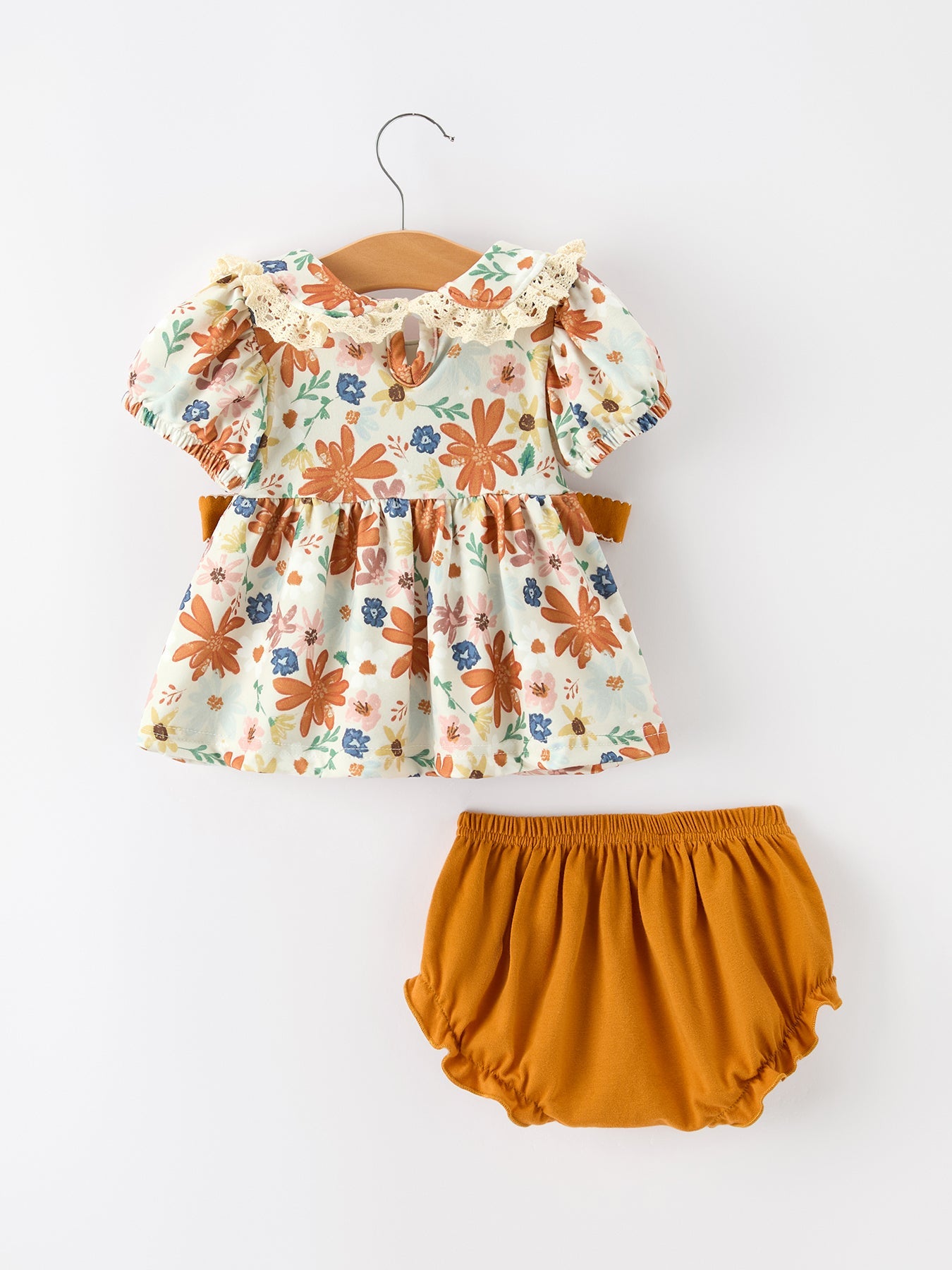 Fall Girls Floral Lace Collar Ruffle Bloomer Set