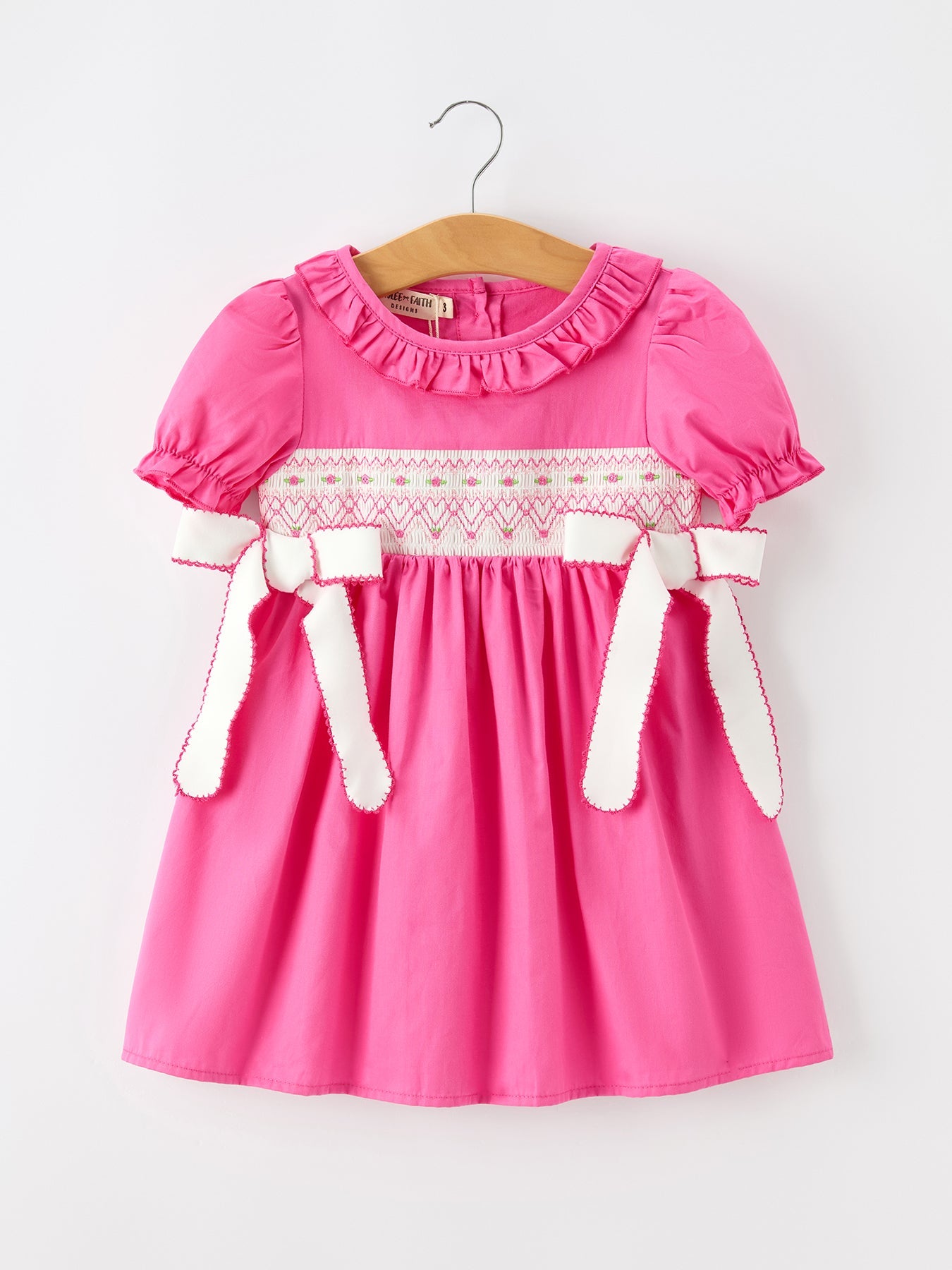 Girl Hot Pink Ruffle Smocked Embroidery Dress