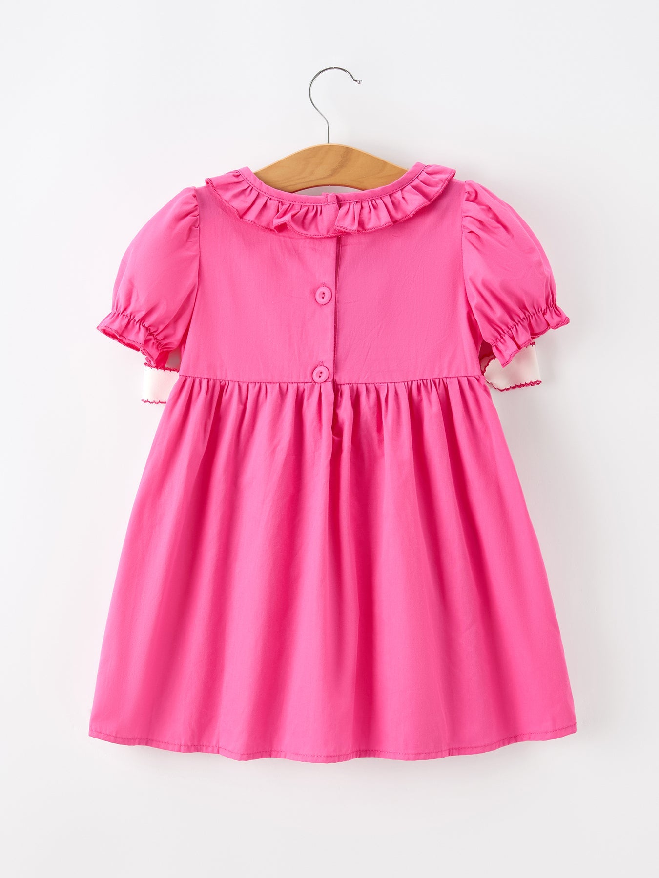 Girl Hot Pink Ruffle Smocked Embroidery Dress