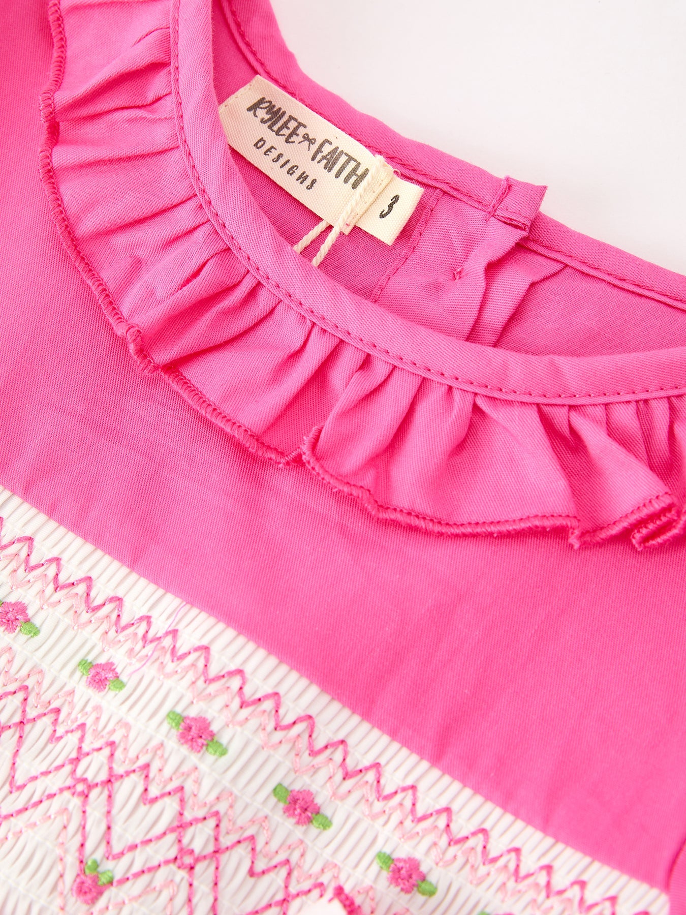 Girl Hot Pink Ruffle Smocked Embroidery Dress
