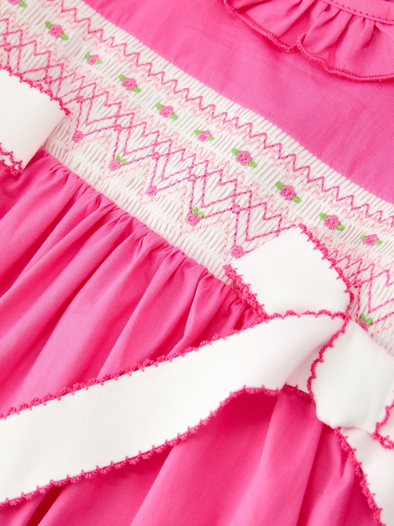 Girl Hot Pink Ruffle Smocked Embroidery Dress