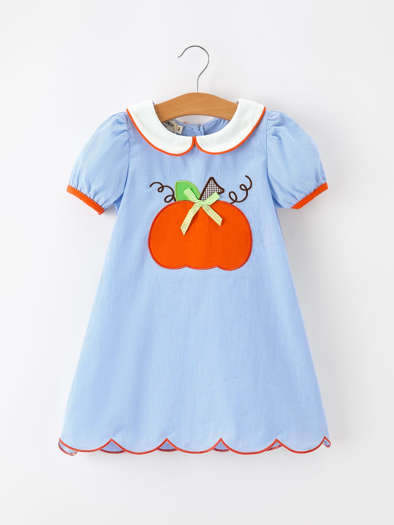 Fall Girls Plaid Pumpkin Appliqué Peter Pan Collar Dress