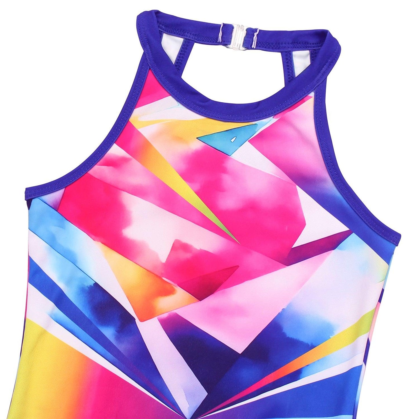Colorful Geometry Clasp Back Gymnastics Leotard Outfit Set