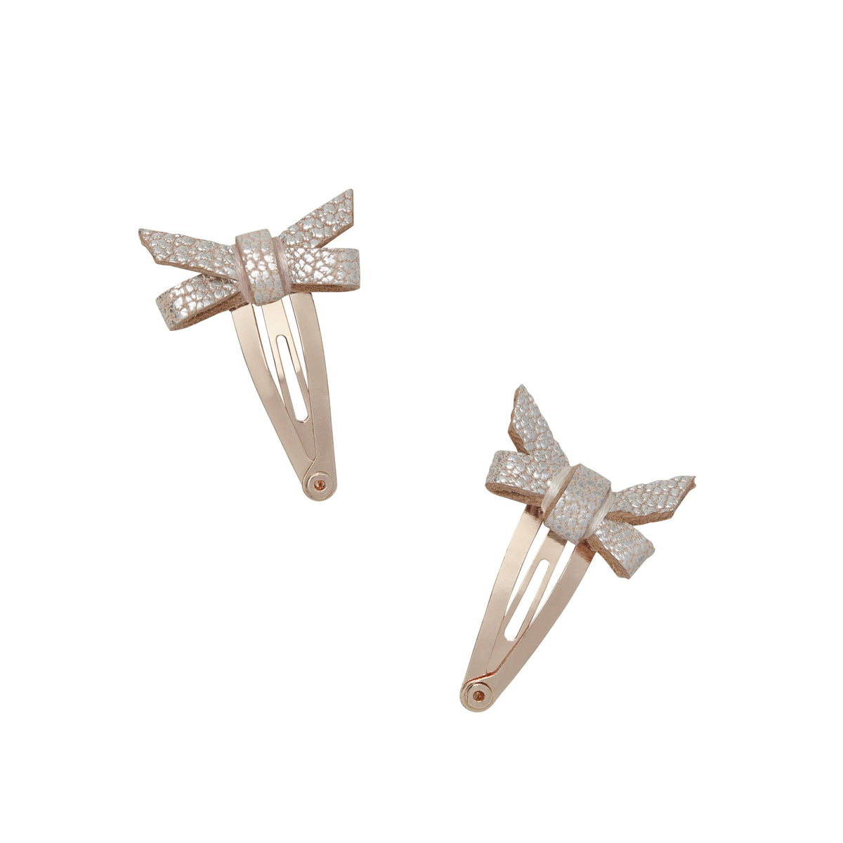 Metallic Baby Bow Hair Clips – Brass Leather (Pair)