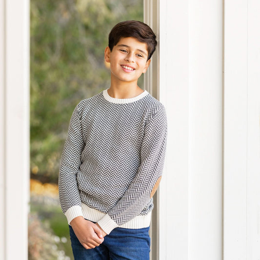 Crewneck Pullover Organic Sweater with Elbow Patches - Baby