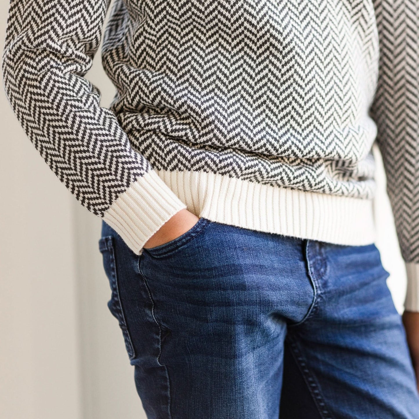 Crewneck Pullover Organic Sweater with Elbow Patches - Baby