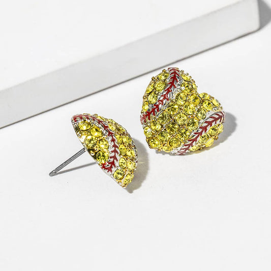 Softball Crystal Pave Heart Stud Earrings