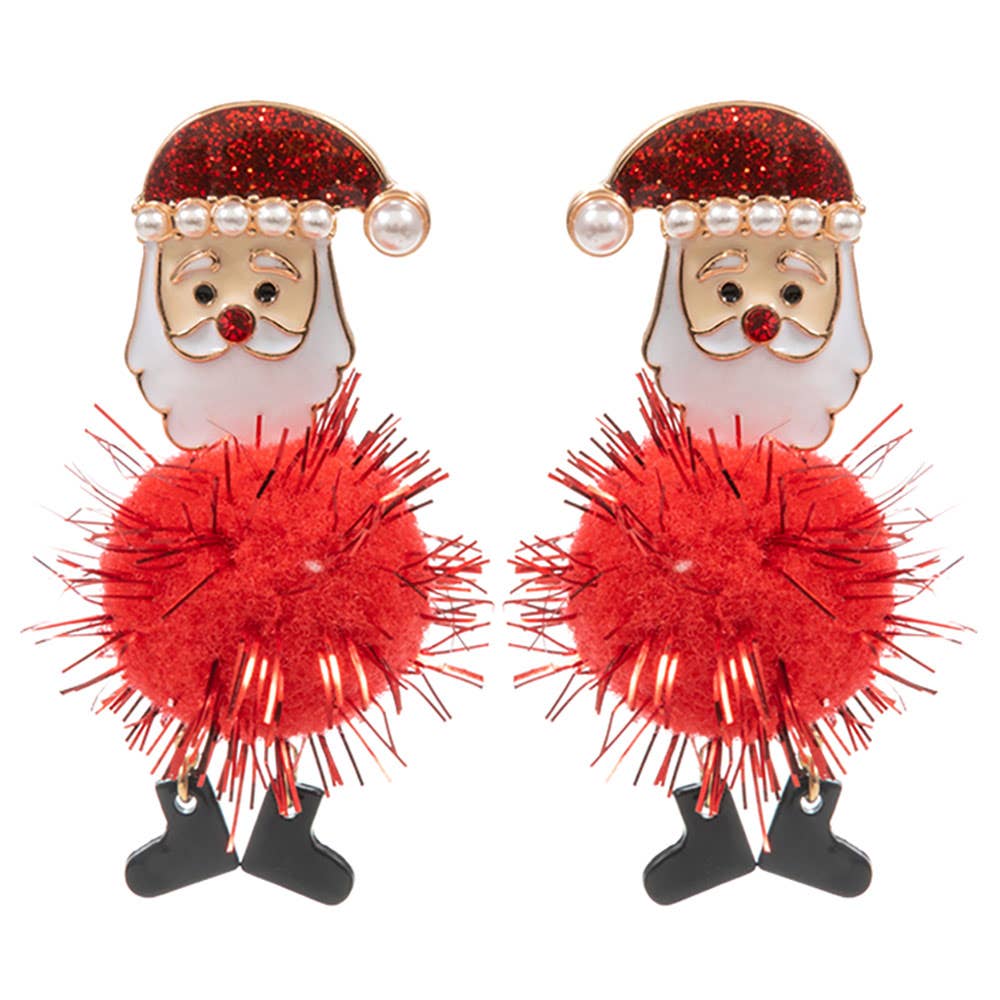 Enamel Santa Pom Pom Dangle Earrings