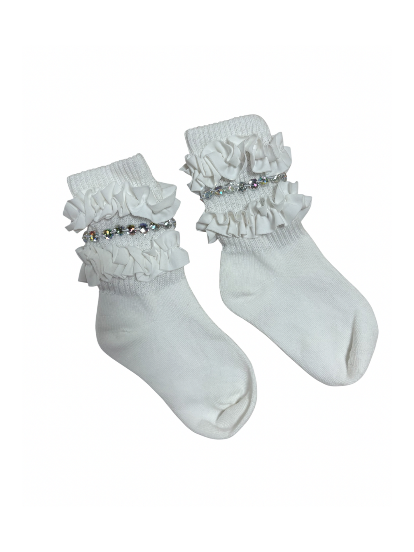White Varsity Sparkle Ruffle Socks