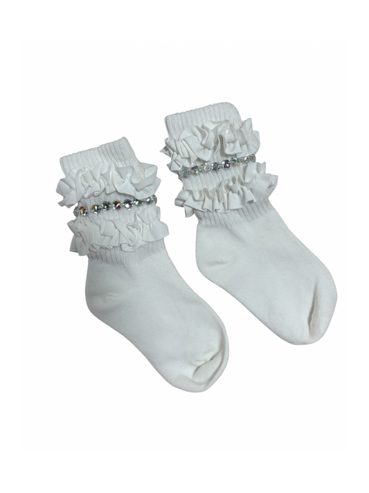 White Varsity Sparkle Ruffle Socks