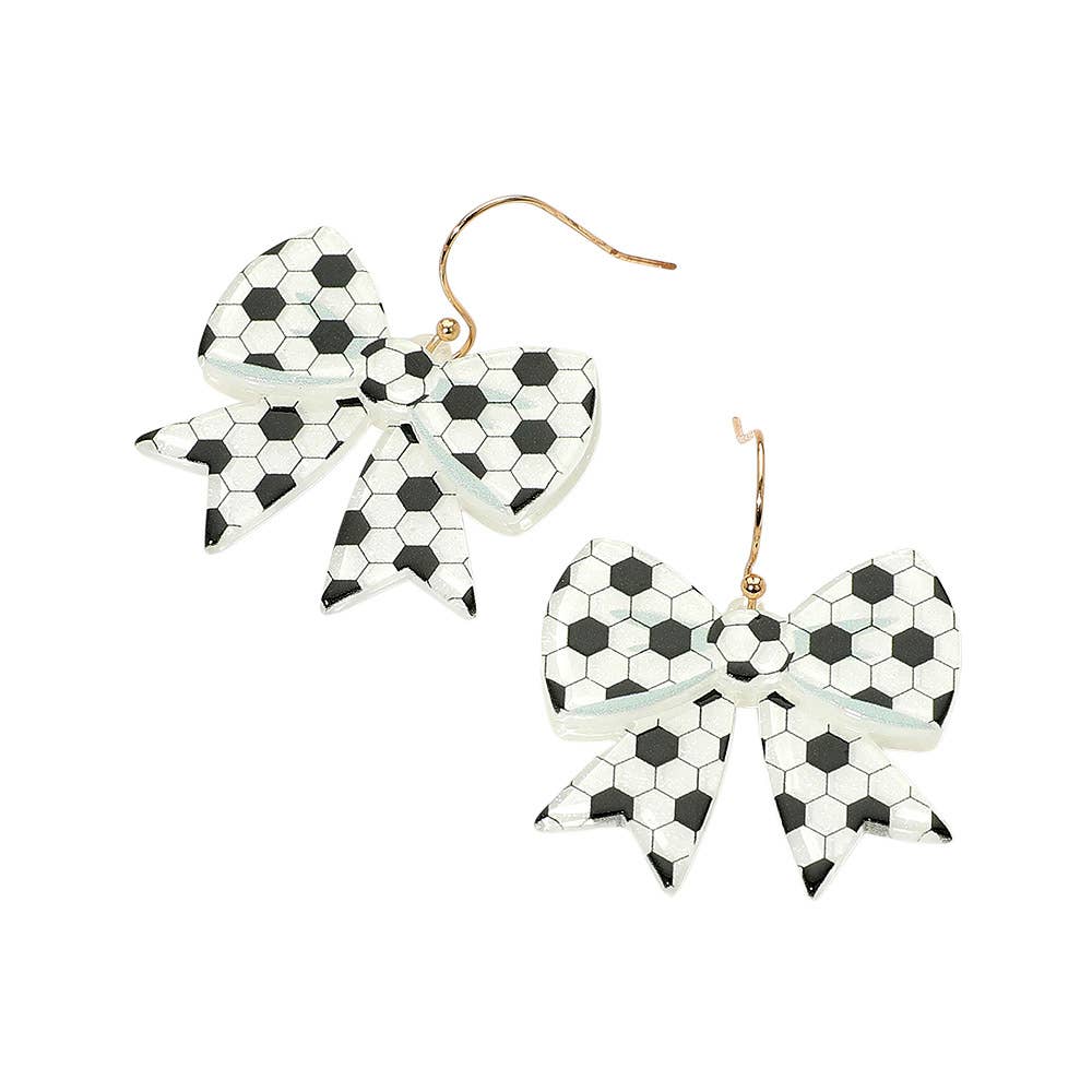 Resin Baseball Bow Dangle Earrings