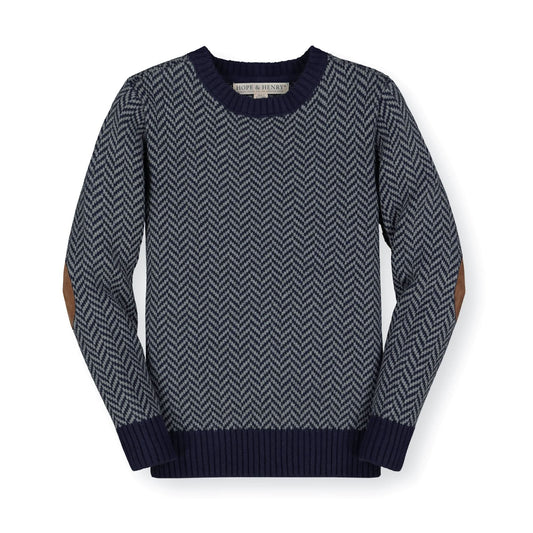 Organic Crewneck Pullover Sweater with Elbow Patches