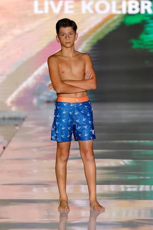 Kids Matching Swim Trunks  | Kolibri Monogram in Deep Ocean