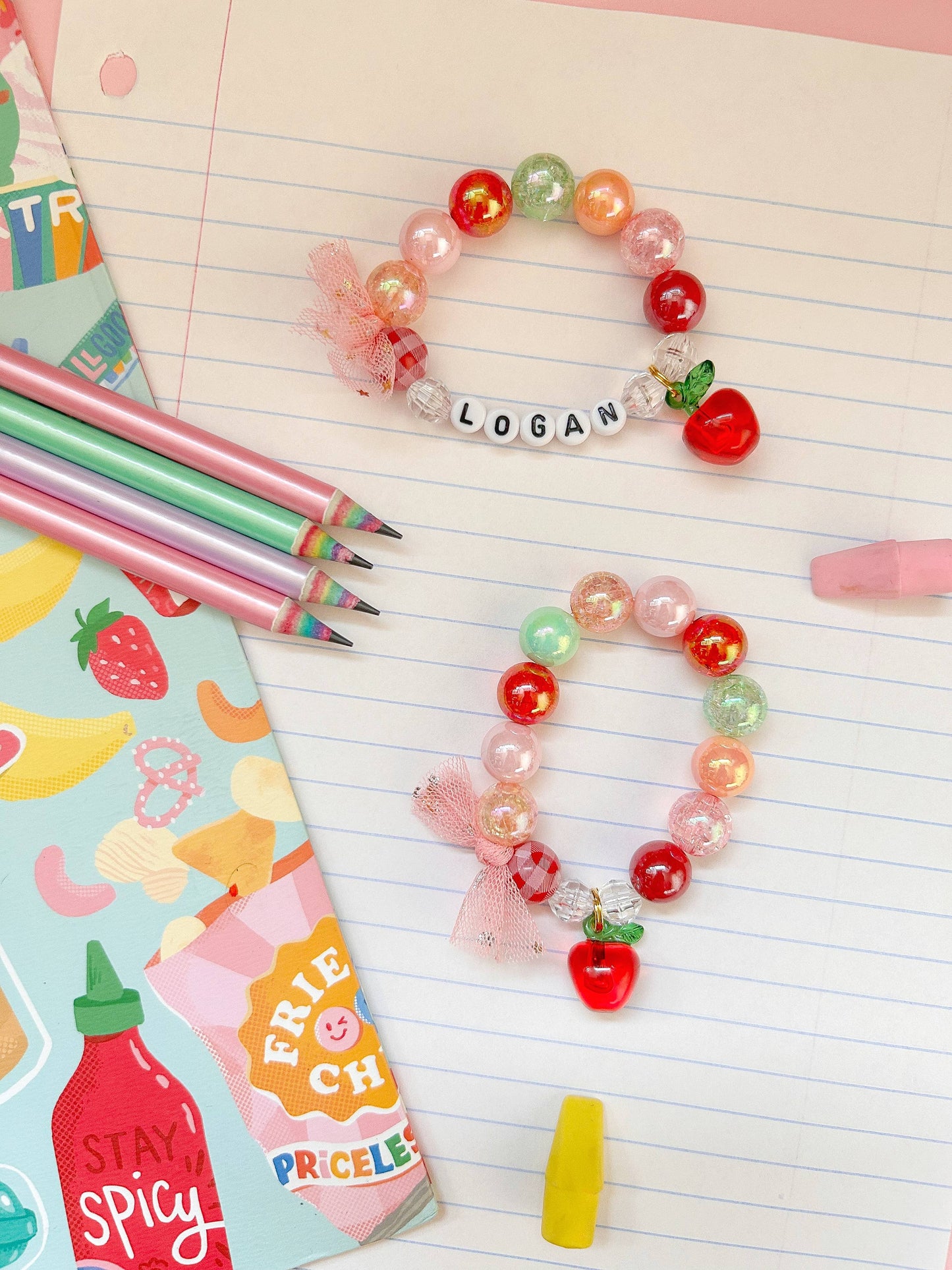 Back to School Apple Charm Bracelet, School Bracelet