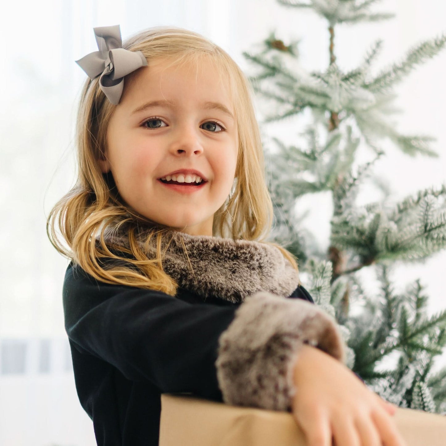 Long Sleeve Ponte Dress with Faux Fur