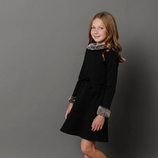 Long Sleeve Ponte Dress with Faux Fur - Baby