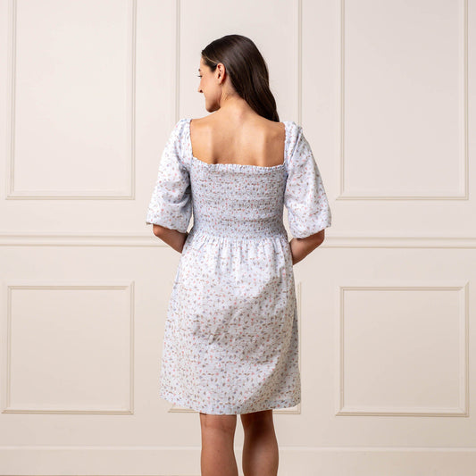 Smocked Bubble Sleeve Organic Dress