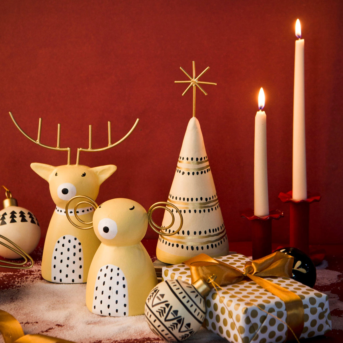 Golden Antler Reindeer Figurine