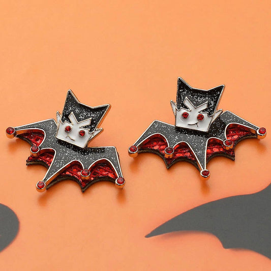 Glittered Enamel Halloween Vampire Bat Earrings