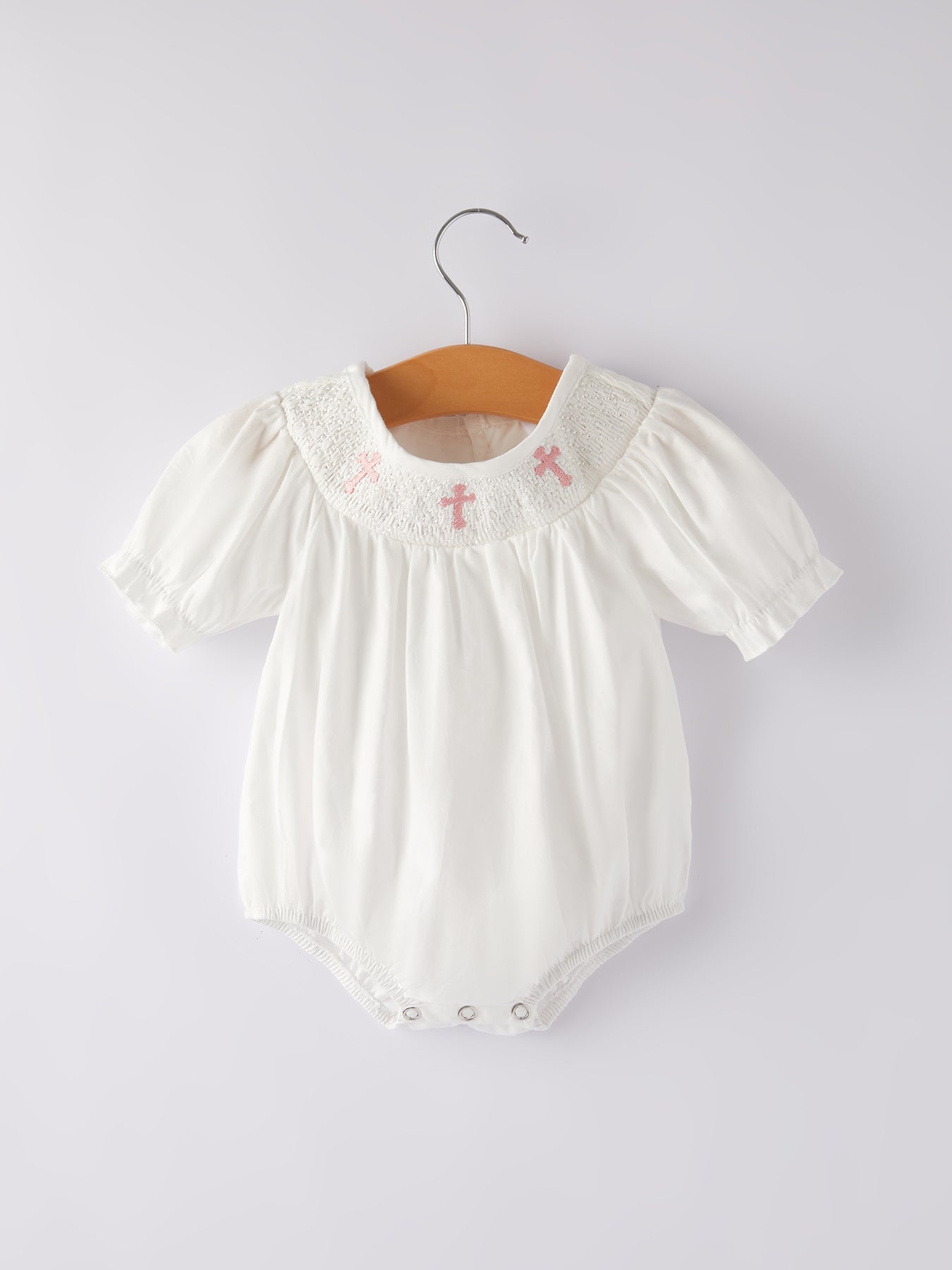 White Smocked Christening Girls Romper