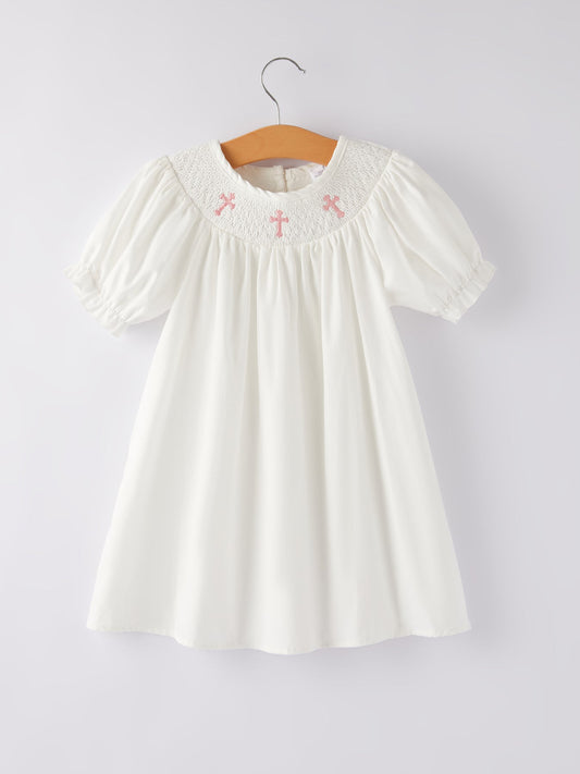 White Smocked Christening Dress