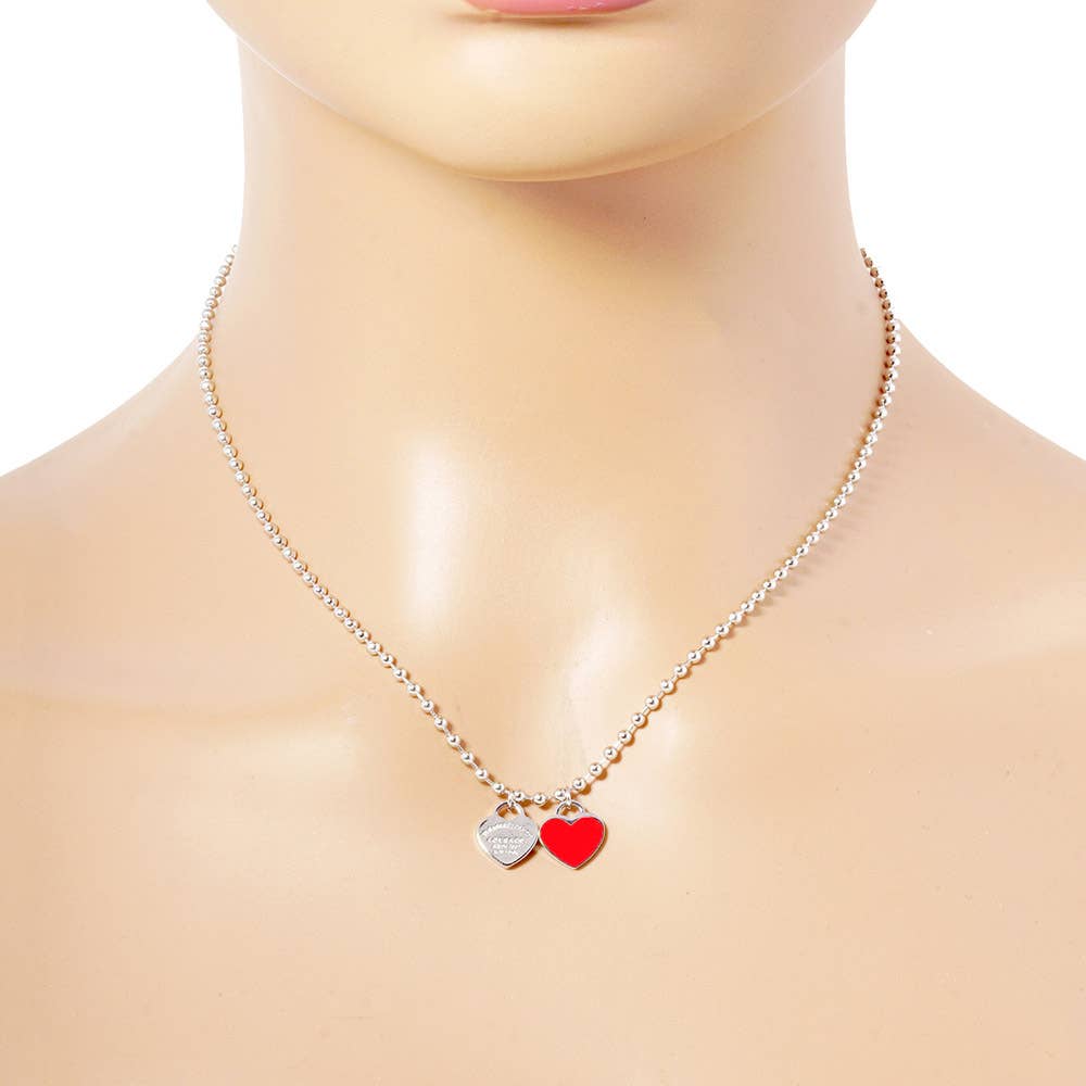 Gold Dipped Double Heart Pendant Bubble Chain Necklace