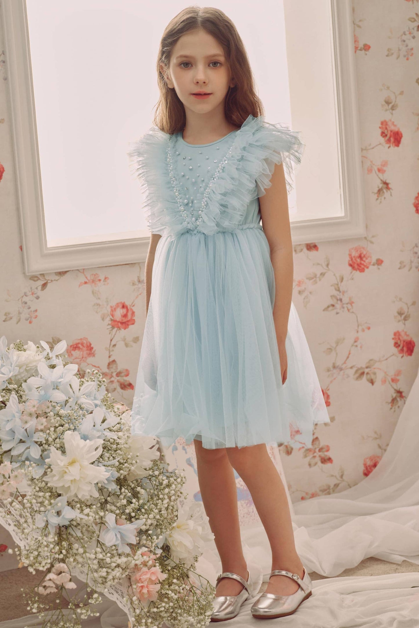 Adorable Pearl Layered Tulle Toddler Dress
