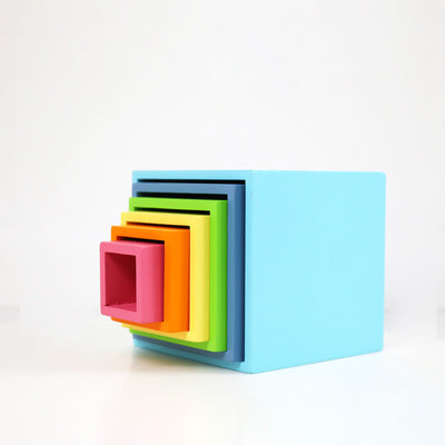 6-Piece Basswood Wooden Pastel Nesting Box Set | Painted & Hand-Stained Finishes | Montessori Stacking Toy