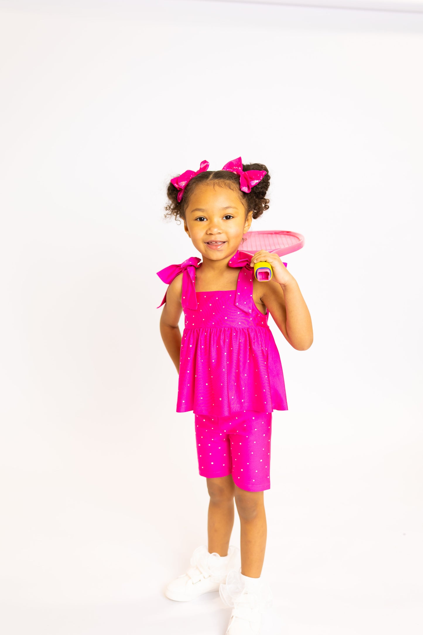 Magenta Bow Two-Piece Gem Stamped Athletic Set